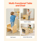Montessori Weaning Table and Chair Set, 3 in 1 Wooden Toddler Table and Chairs with Chalkboard, Adjustable Height Montessori 