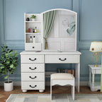 Fashion Vanity Desk with Mirror and Adjustable Lighting in White MDF, 6 Drawers, 3 Color Light Modes - Grand Goldman Shop