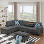 Alger Modern 98' Wide Left Hand Facing Sofa & Chaise with Ottoman in Dark Gray Linen - Grand Goldman Shop