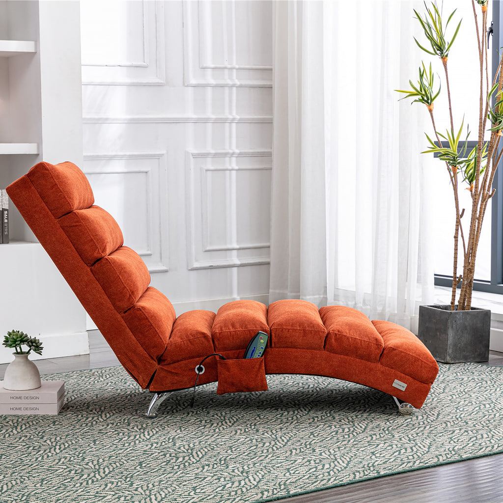 Ergonomic Linen Massage Chaise Lounge with Remote Control, Orange, 5 Modes - Grand Goldman Shop