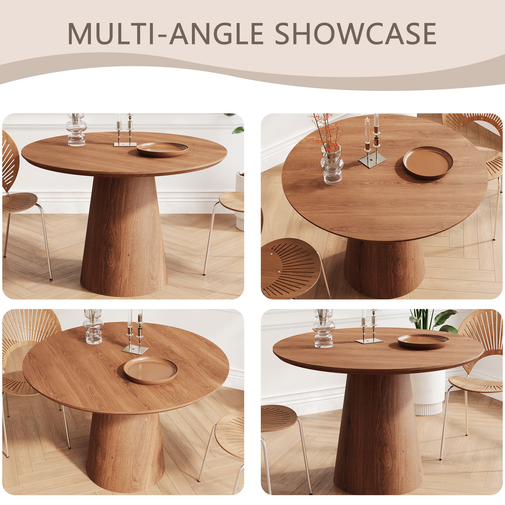 43 inch circular dining table, modern minimalist round table, MDF grain dining table, one handle and two packs - Grand Goldman Shop