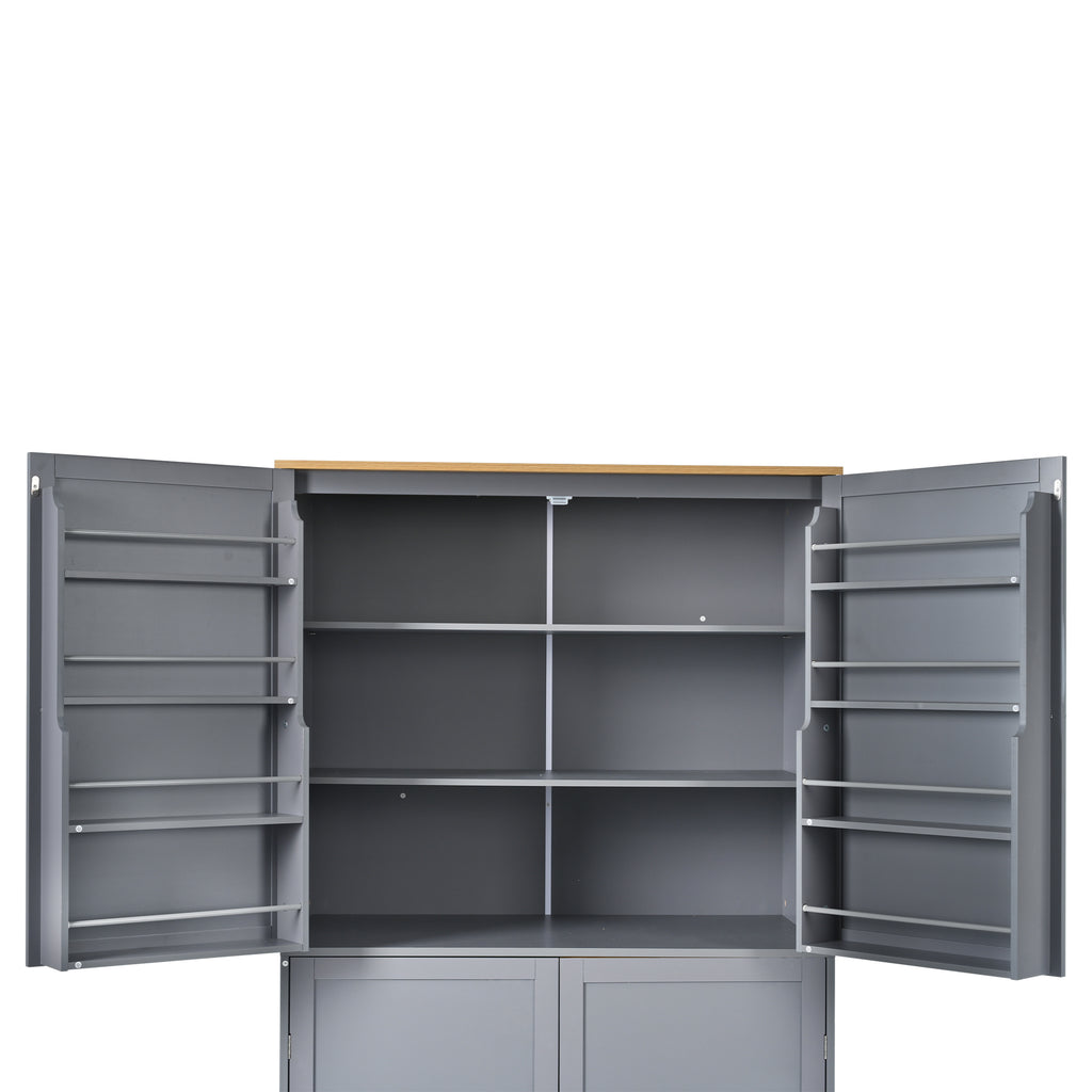 [Assembly Video Provided]TOPMAX 40.2x20x71.3inch High Freestanding Kitchen Pantry Large Cupboard Storage Cabinet with 2 Drawers, 2 Adjustable Shelves, 8 Door Shelves for Kitchen, Dining Room,Gray - Grand Goldman Shop
