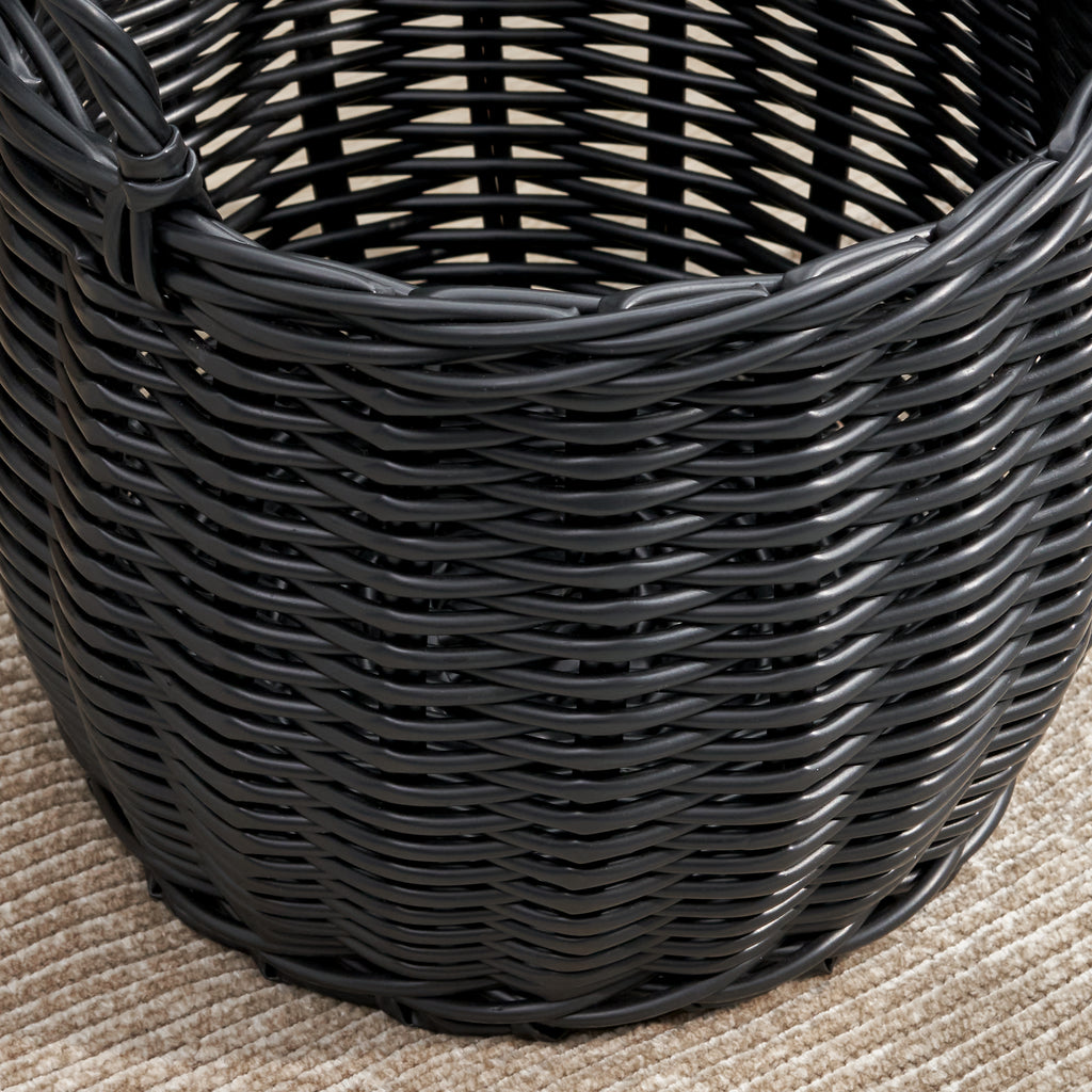 Lucius Round Resin Woven Wicker Basket with Handles - 13' x 13' x 10.2' - Black - For Clothes, Towels, Toys, Magazines Storage and Home Decoration - Grand Goldman Shop