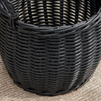Lucius Round Resin Woven Wicker Basket with Handles - 13' x 13' x 10.2' - Black - For Clothes, Towels, Toys, Magazines Storage and Home Decoration - Grand Goldman Shop