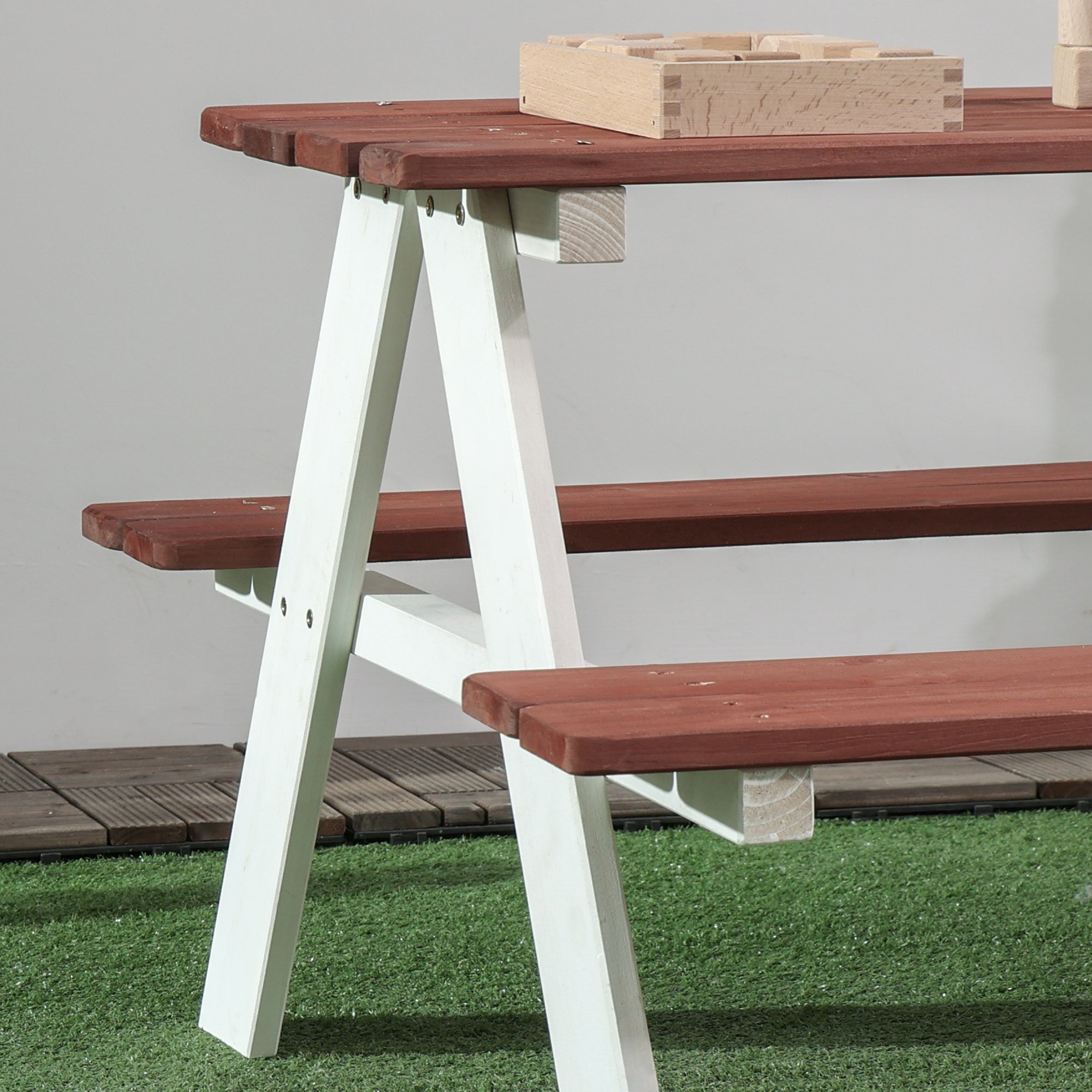 Outsunny Kids Picnic Table Set, Wooden Table & Bench Set, Kids Patio Furniture Outdoor Toys for Garden, Backyard, Aged 3-8 Ye