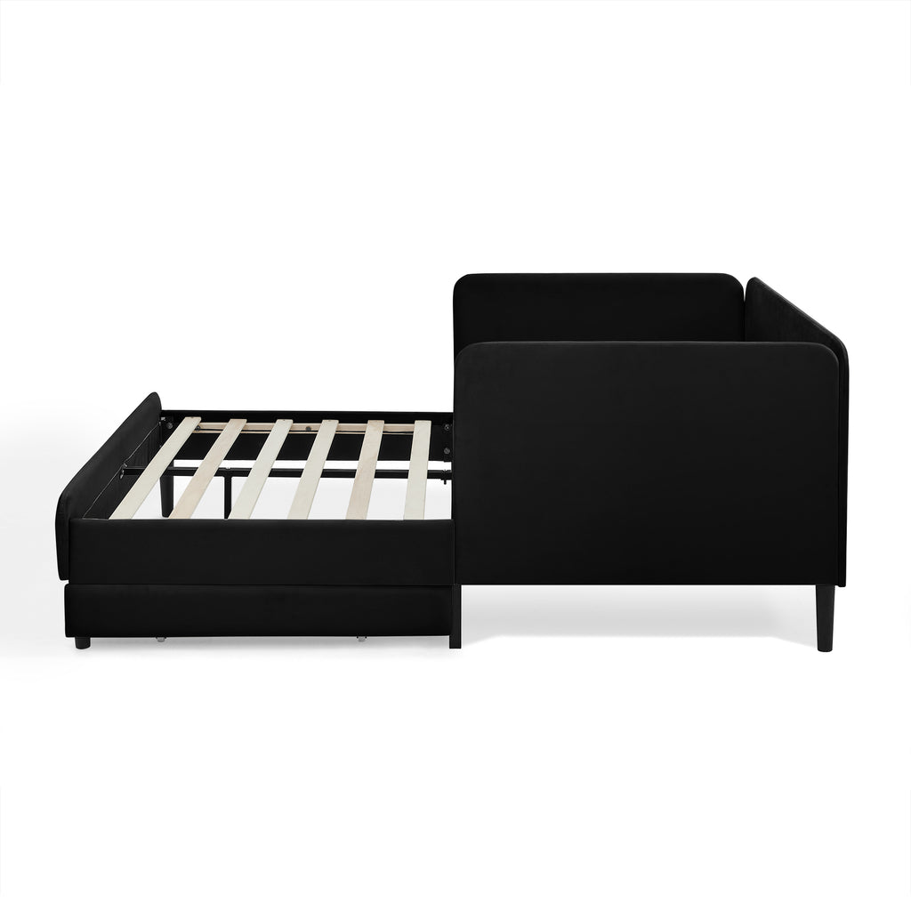 Black Velvet Upholstered Platform Bed Frame with 2 Storage Drawers and Adjustable Sofa Bed, Full Size - Grand Goldman Shop