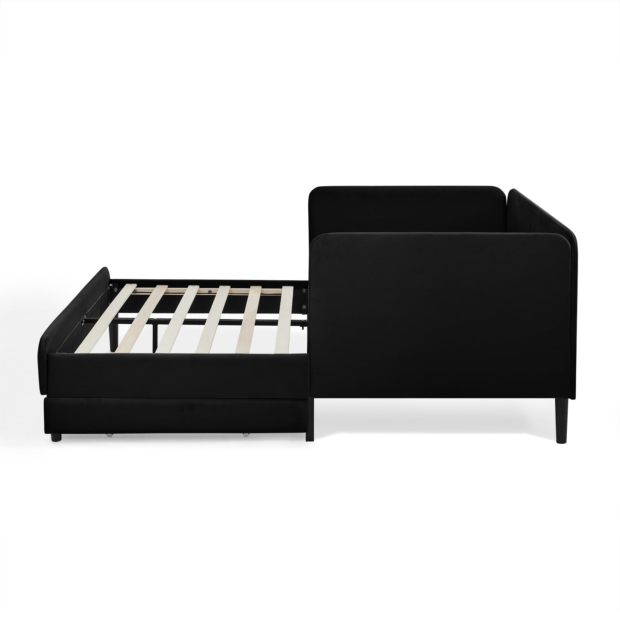Black Velvet Upholstered Platform Bed Frame with 2 Storage Drawers and Adjustable Sofa Bed, Full Size - Grand Goldman Shop