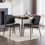 A&A Furniture, Dining Chairs Set of 2 Mid Century Modern Retro Faux Leather Chair with Walnut Bentwood Back Upholstered Seat Metal Legs Adjustable Foot for Kitchen Dining Room Chairs(Black PU) - Grand Goldman Shop