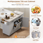 K&K Kitchen Island with Trash Can Storage Cabinet, Kitchen Cart with Drop Leaf, Spice Rack, Towel Rack and Drawer, Rolling Kitchen Island on Wheels with Adjustable Shelf, Grey - Grand Goldman Shop