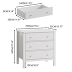 White 3 Drawer Dresser for Bedroom, Modern MDF Painted Chest of Drawers with Gold Knobs, Wooden Storage Cabinet for Kids, Nur