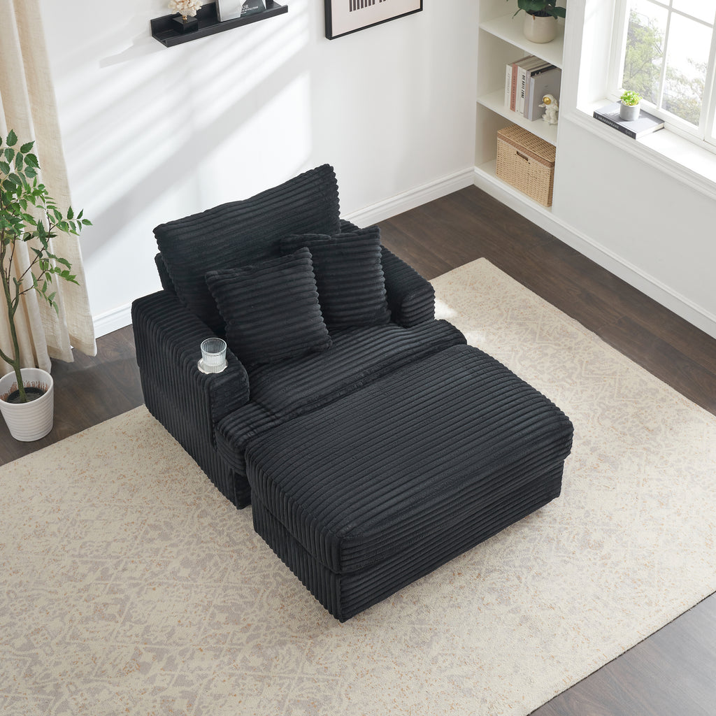 39-inch Spring upholstered armchair and Ottoman set - comfortable single sofa with cup holder and corduroy fabric, perfect for living room or bedroom - Grand Goldman Shop