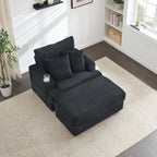 39-inch Spring upholstered armchair and Ottoman set - comfortable single sofa with cup holder and corduroy fabric, perfect for living room or bedroom - Grand Goldman Shop
