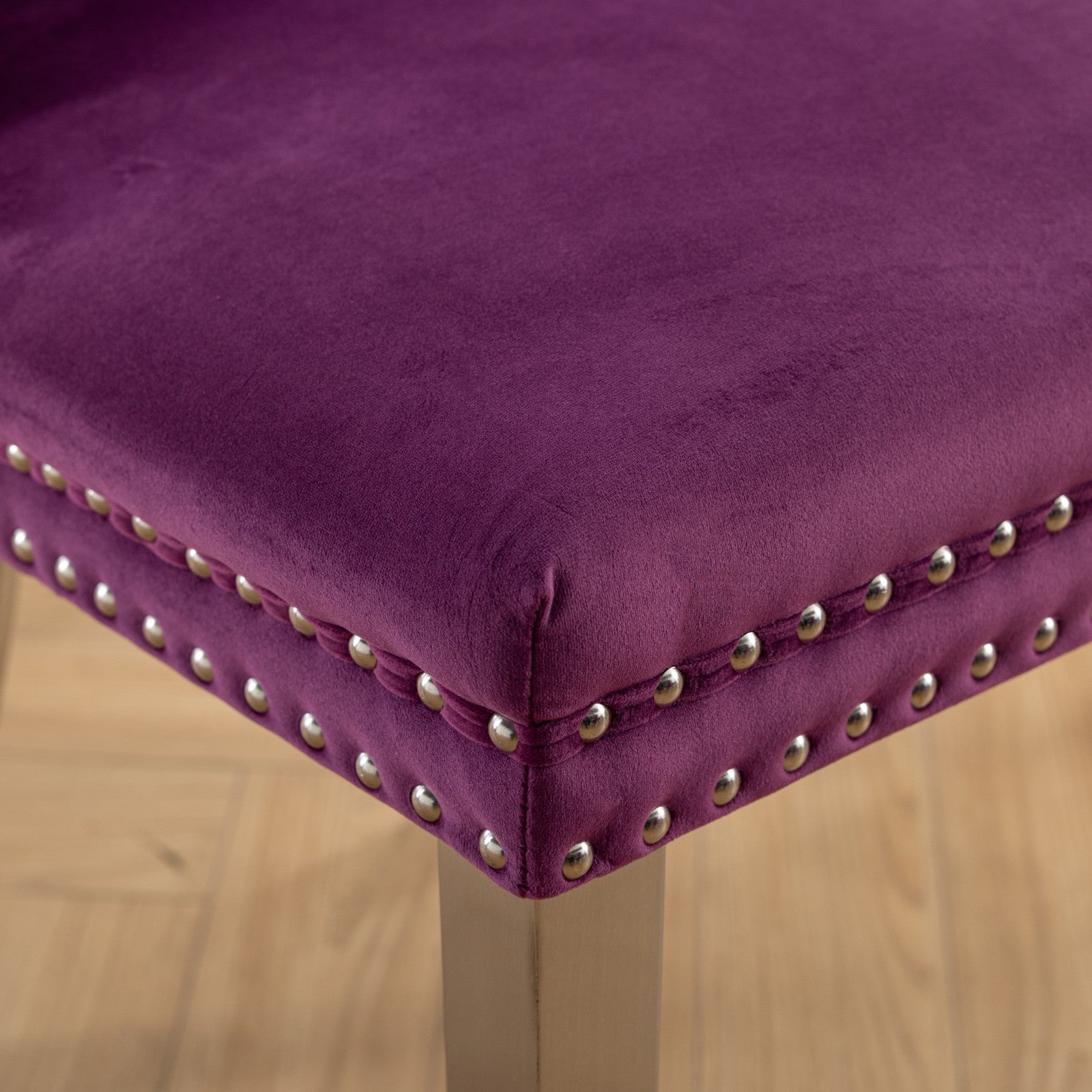 Nikki Collection Modern, High-end Tufted Solid Wood Contemporary Velvet Upholstered Dining Chair with Chrome Stainless Steel Plating Legs,Nailhead Trim,Set of 2,Purple and Chrome, SW1701PP - Grand Goldman Shop