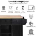 Kitchen Cart with Rubber wood Drop-Leaf Countertop ,Cabinet door internal storage racks,Kitchen Island on 5 Wheels with Storage Cabinet and 3 Drawers for Dinning Room, Black - Grand Goldman Shop