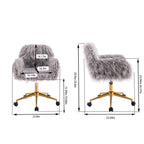 HengMing Modern Faux fur home office chair, fluffy chair for girls, makeup vanity Chair with Gold Plating Base - Grand Goldma