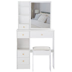 29.2' Small Space Left Drawer Desktop Vanity Table + Cushioned Stool, Extra Large Right sliding mirror, Multi Layer High Capacity Storage, Practical Fashionable Dresser, Suitable For Small Space - Grand Goldman Shop