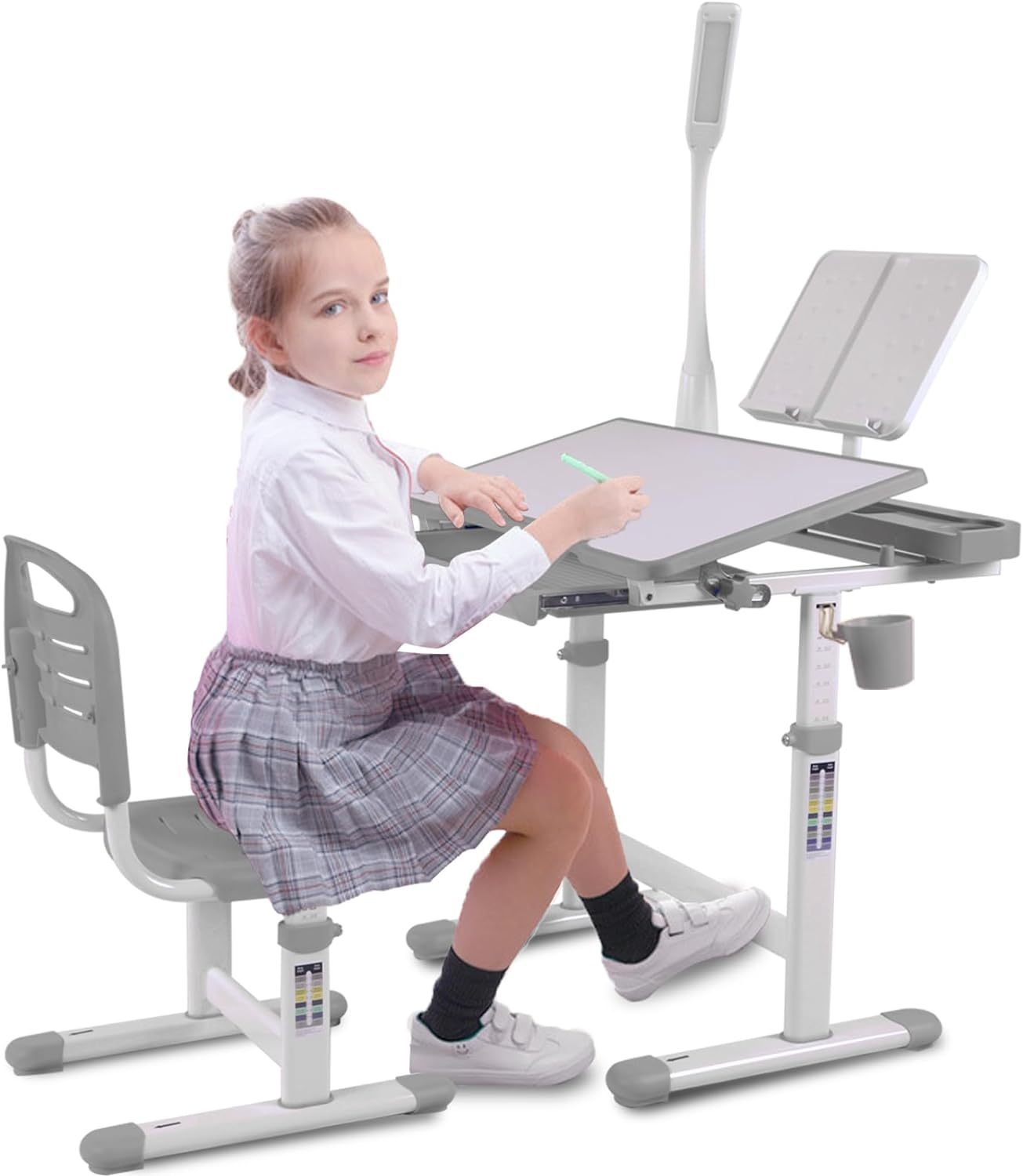 Desk for Kids Desk and Chair Set Kids Art Desk Drafting Table Desk Set with Adjustable Height, 40-Degree Tiltable Children De