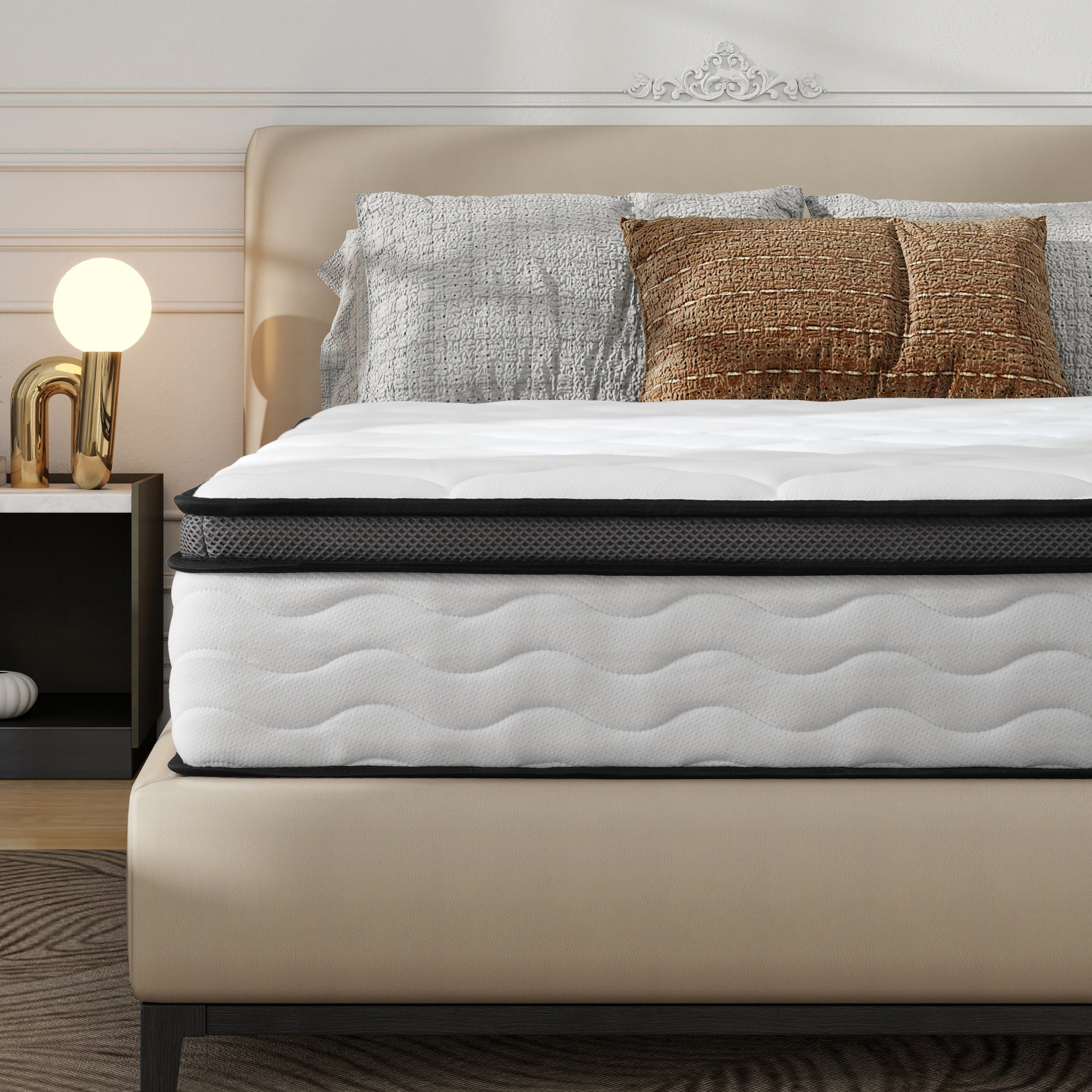 Premium Hybrid Full Mattress with Pocket Coils and Memory Foam for Medium Firm Support, Creamy White Fabric, 12 Inch - Grand Goldman Shop