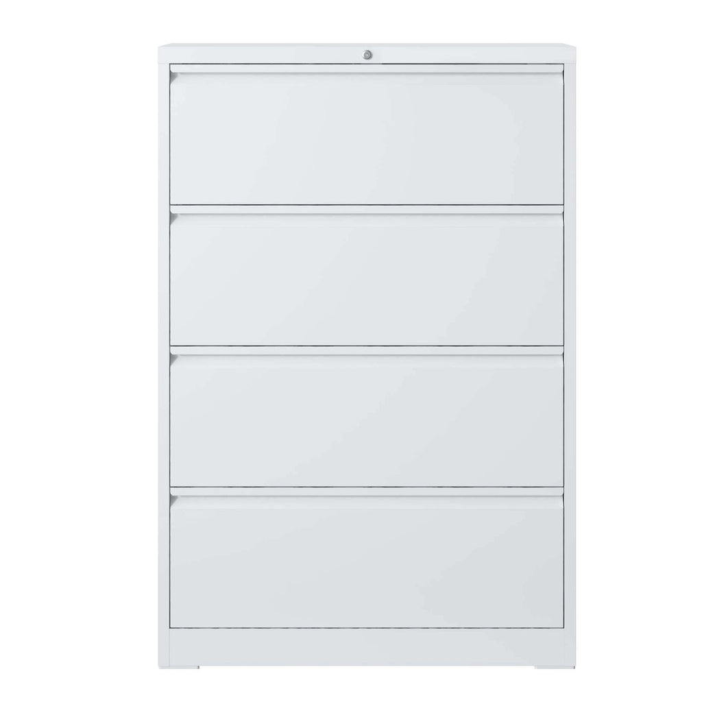 Stylish 4 Drawer Lateral File Cabinet, Heavy Duty Metal Filing Cabinet, 35.4 Inch Wide Locking File Cabinet for Home Office, 