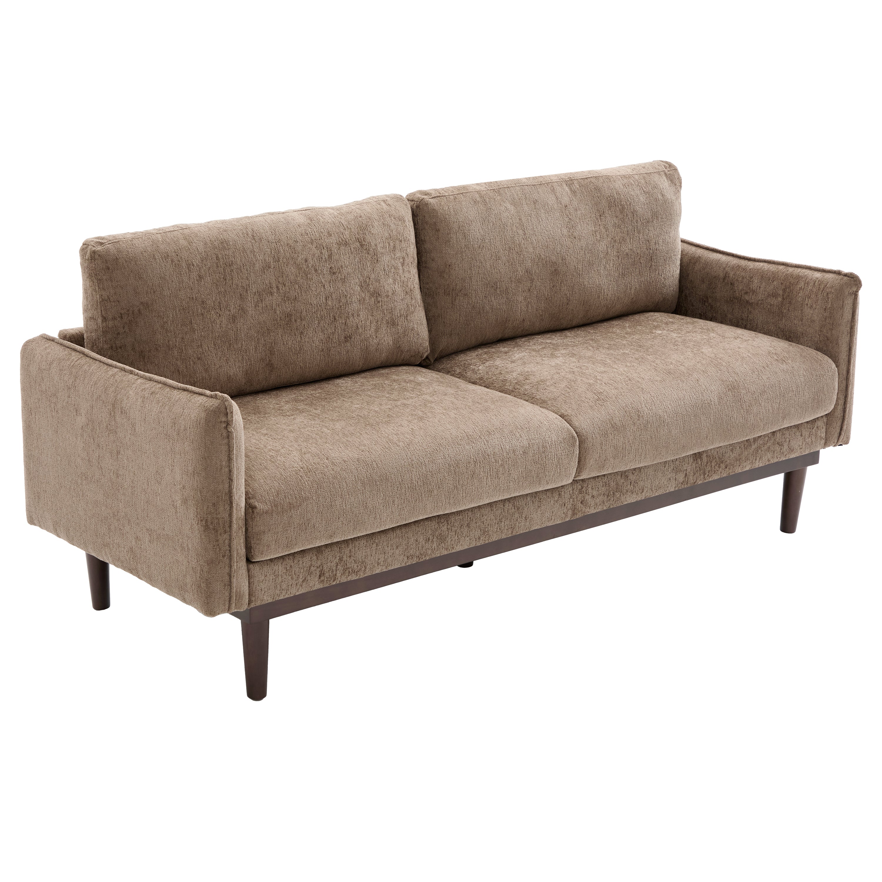 Modern Style Loveseat Sofa 75.75' with Spacious Seating, Brown Chenille Upholstery, Rubber Wood Legs, 2-Seater Couch - Grand Goldman Shop