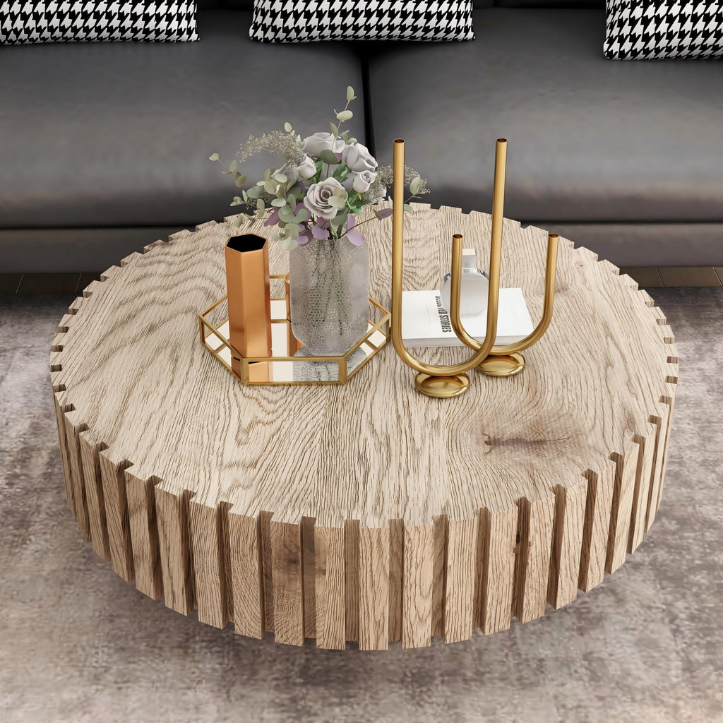 Modern minimalist circular coffee table 31.4'' with natural wood texture, stable and durable, enhancing spatial aesthetics suitable for living rooms, study rooms and offices. - Grand Goldman Shop