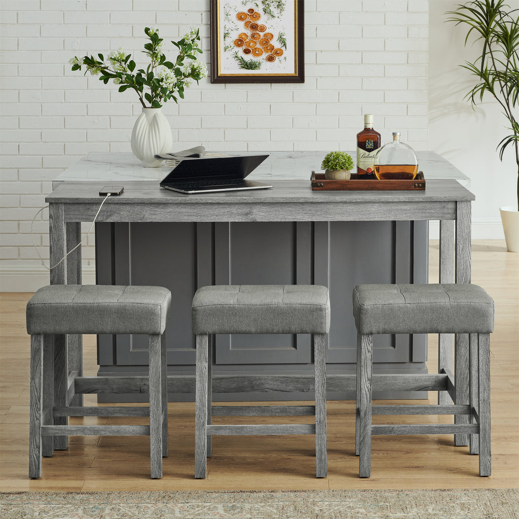 59 Inch Bar Table, Dining Table, Sofa Table with Power Outlet, 3 Upholstered Stools, 4 Piece Bar Table and Chair Set for Living Room, Dining Room, Kitchen - Grand Goldman Shop