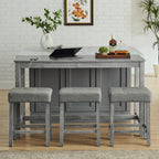 59 Inch Bar Table, Dining Table, Sofa Table with Power Outlet, 3 Upholstered Stools, 4 Piece Bar Table and Chair Set for Living Room, Dining Room, Kitchen - Grand Goldman Shop