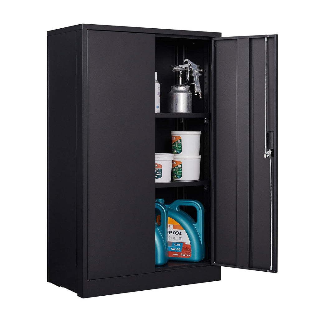 Black Metal Storage Cabinet with Locking Doors and Adjustable Shelf, Folding Filing Locker for Home Office, School, Garage, S