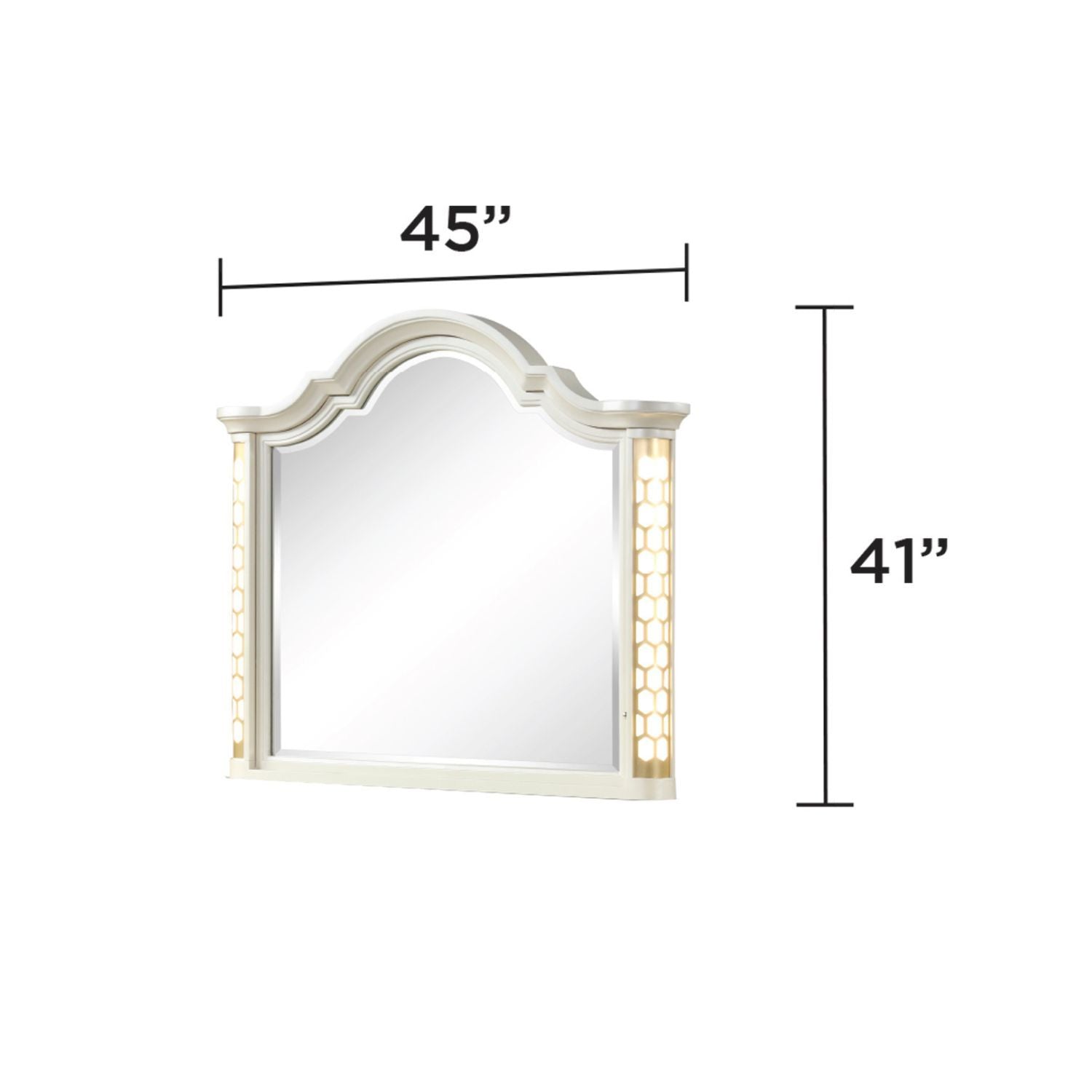 Jasmine Queen 5 Pc LED Bedroom Set in Beige made with Wood and Gold Accents - Grand Goldman Shop