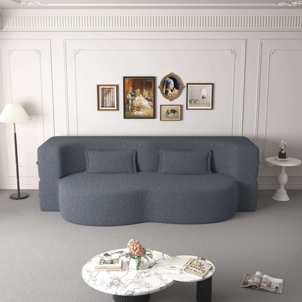 Modern Floor Sofa, with 2 Pillows, Convertible Teddy Fabric Foam Filled Bed, 15 inch Full Size Folding Mattress, Suitable for Living Room, Guest room, Game Room, Grey - Grand Goldman Shop
