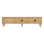 Boho TV Stand for TVs up to 80'', Modern Farmhouse Media Console with Solid Wood Legs, Natural Wood Finish, MDF Cabinet, 70.8''L x 15.7''W x 17.7''H - Grand Goldman Shop