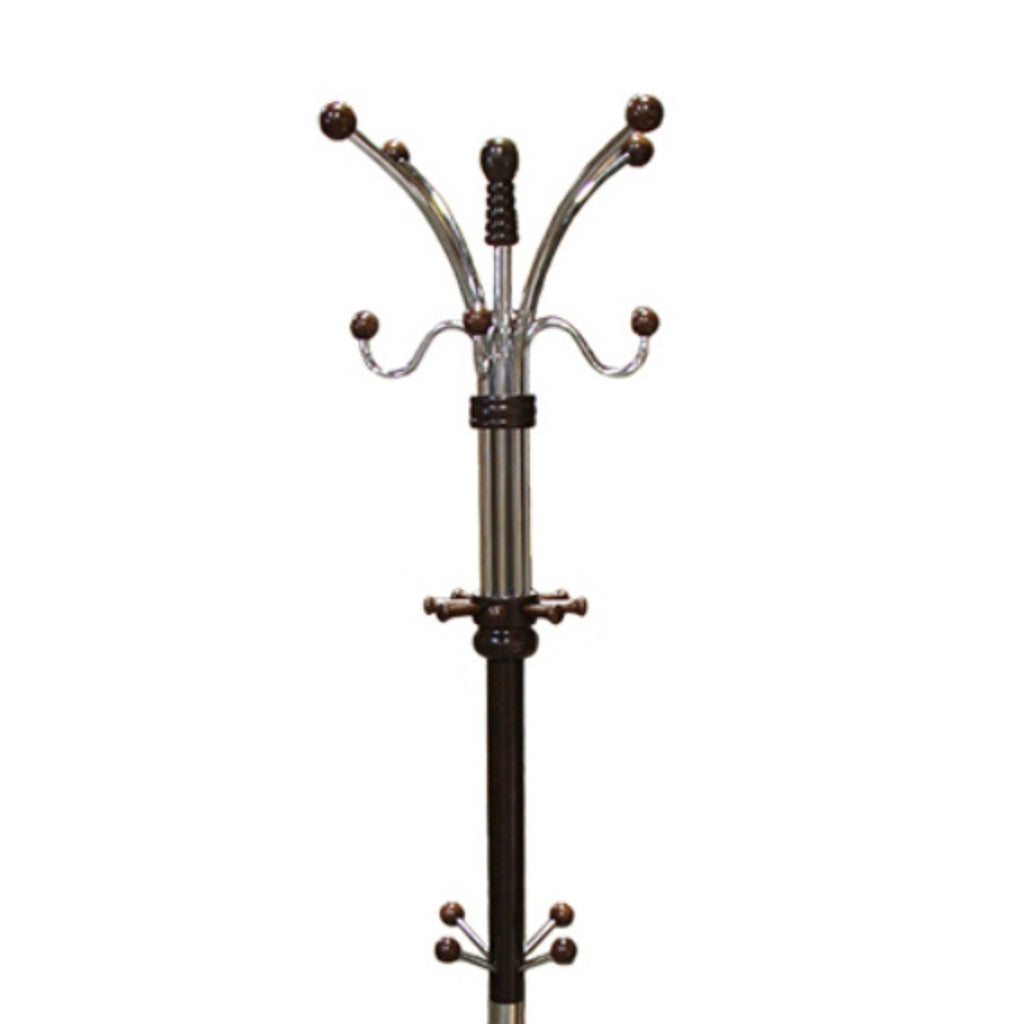 73' Tall Chrome and Wood Coat Rack, Espresso finish - Grand Goldman Shop