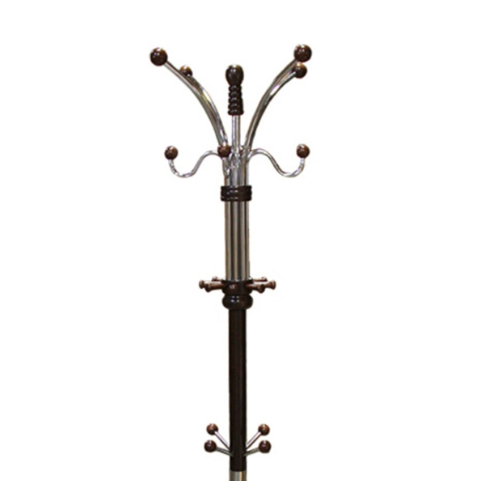 73' Tall Chrome and Wood Coat Rack, Espresso finish - Grand Goldman Shop