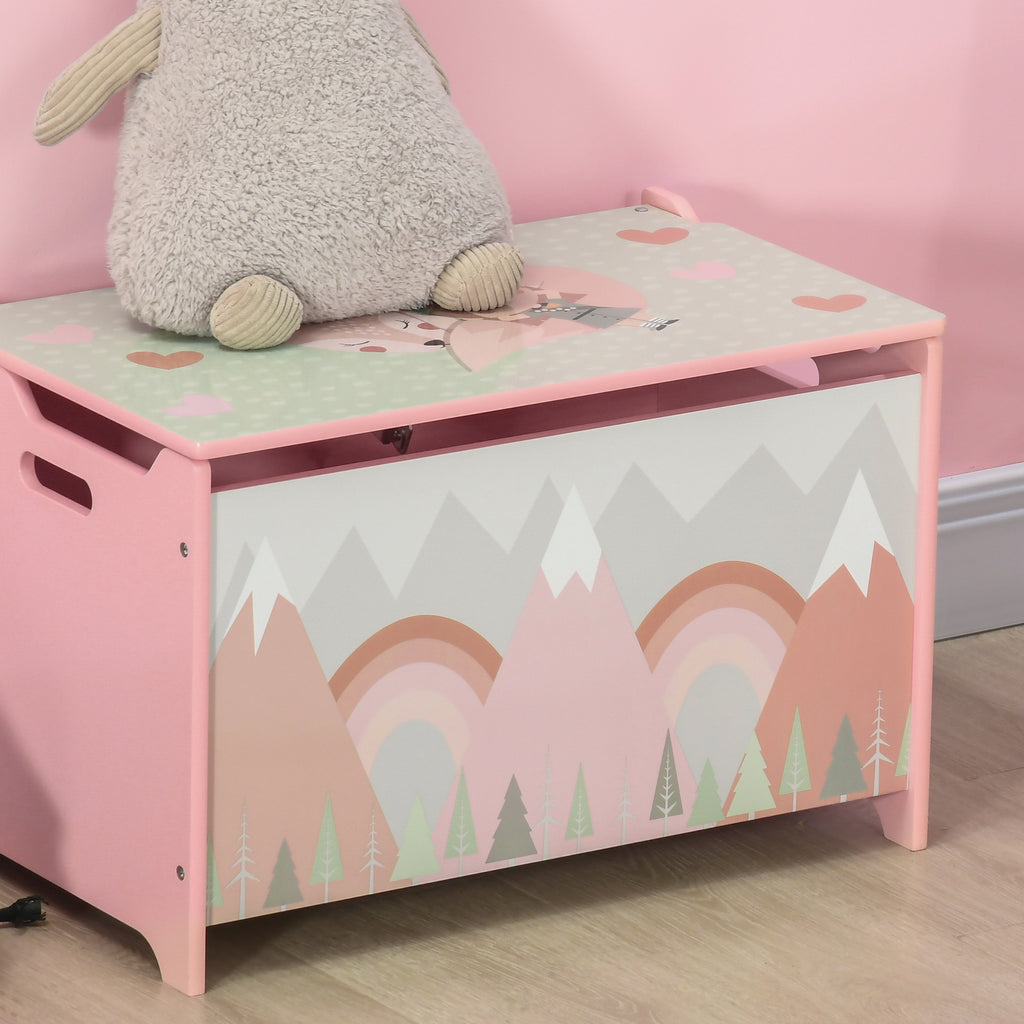 Qaba Toy Box with Lid, Toy Chest Storage Organizer for Bedroom with Safety Hinge, Cute Animal Design, Pink - Grand Goldman