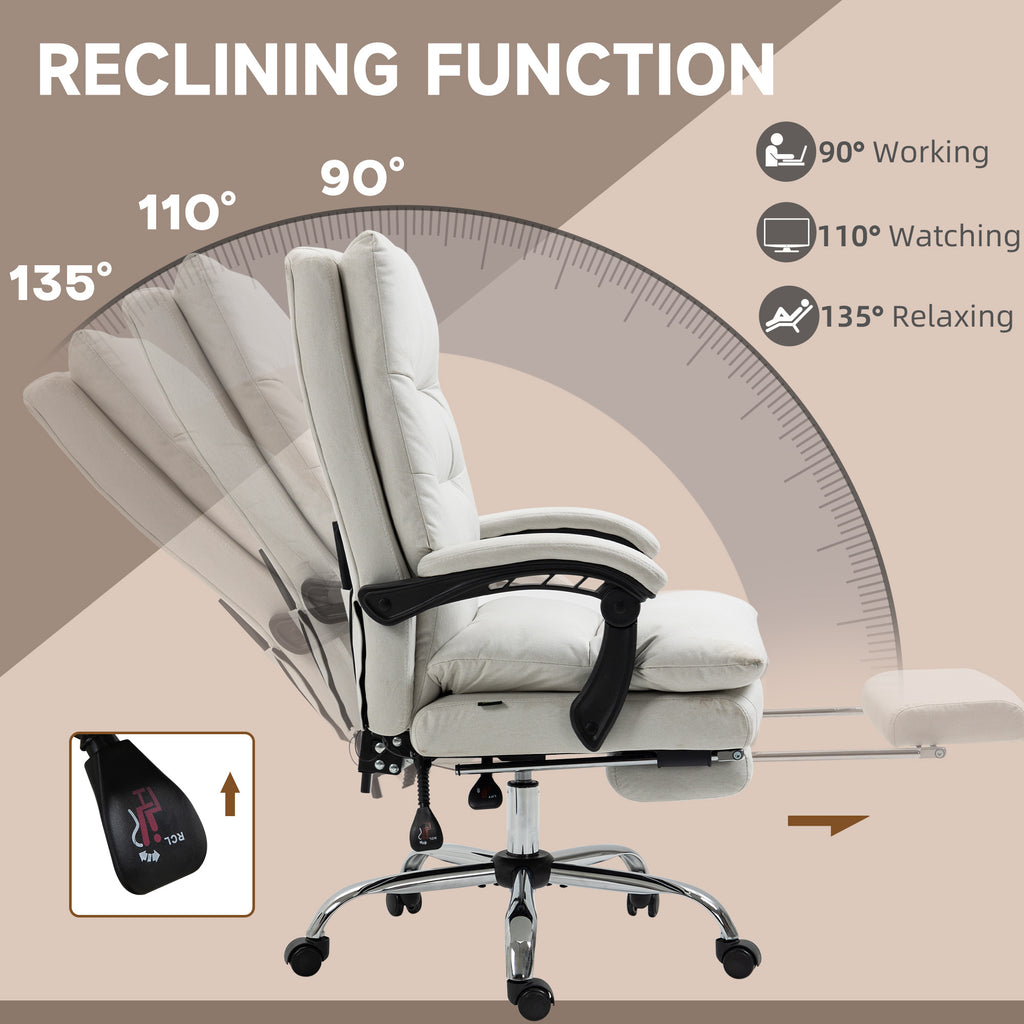 Microfibre Massage Office Chair, Heated Reclining Chair with Footrest,  Cream White - Grand Goldman