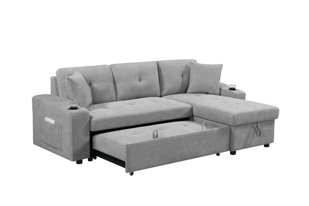 MEGA convertible corner sofa with armrest storage, living room and apartment sectional sofa, right chaise longue and grey - Grand Goldman Shop
