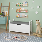 Kids Toy Box Chest White Storage Cabinet with Cushion Seat Bench Flip-Top Lid Safety Hinge for Nursery Playroom - Grand Goldm