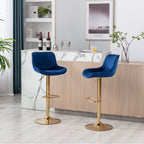 Chrome Footrest and Base Swivel Height Adjustable Mechanical Lifting Velvet + Golden Leg Simple Bar Stool,Set of 2,Navy - Grand Goldman Shop