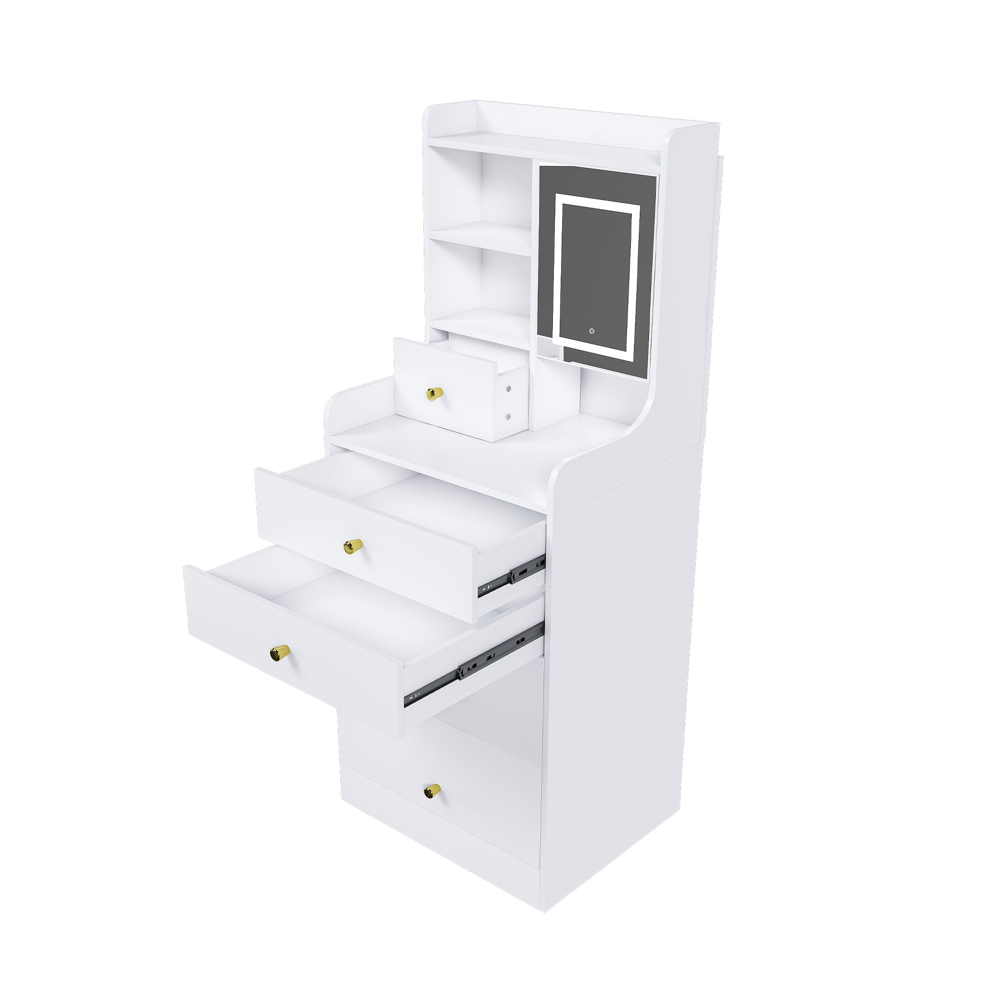 3-in-1 Dressing Table with LED Mirror & Storage Stool, Compact Makeup Vanity, White MDF, 50.39x19.69x15.75 inches - Grand Goldman Shop