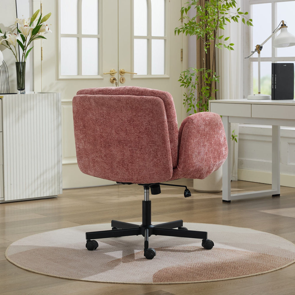 Modern Chenille Swivel Office Chair, Height Adjustable Task Chair with Convertible Multi-Position Armrests, Comfy Double Cush