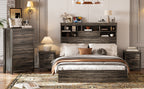 4PCS Bedroom Sets, Wooden Queen Size Bed Frame with Storage Headboard and Charging Station, 2 Nightstands with 2 Drawers, 1 Dresser with 5 Drawers, Antique Gray - Grand Goldman Shop