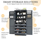 [Assembly Video Provided] TOPMAX 35.5x17.6x70.9inch Freestanding Kitchen Pantry Cabinet, Tall Storage Cabinet with 4 Doors, 2 Door Shelves, 8 Pull-out Trays and Adjustable Shelf for Dining Room, Gray - Grand Goldman Shop