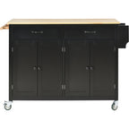 Kitchen Island Cart with Solid Wood Top and Locking Wheels,54.3 Inch Width,4 Door Cabinet and Two Drawers,Spice Rack, Towel Rack (Black) - Grand Goldman Shop