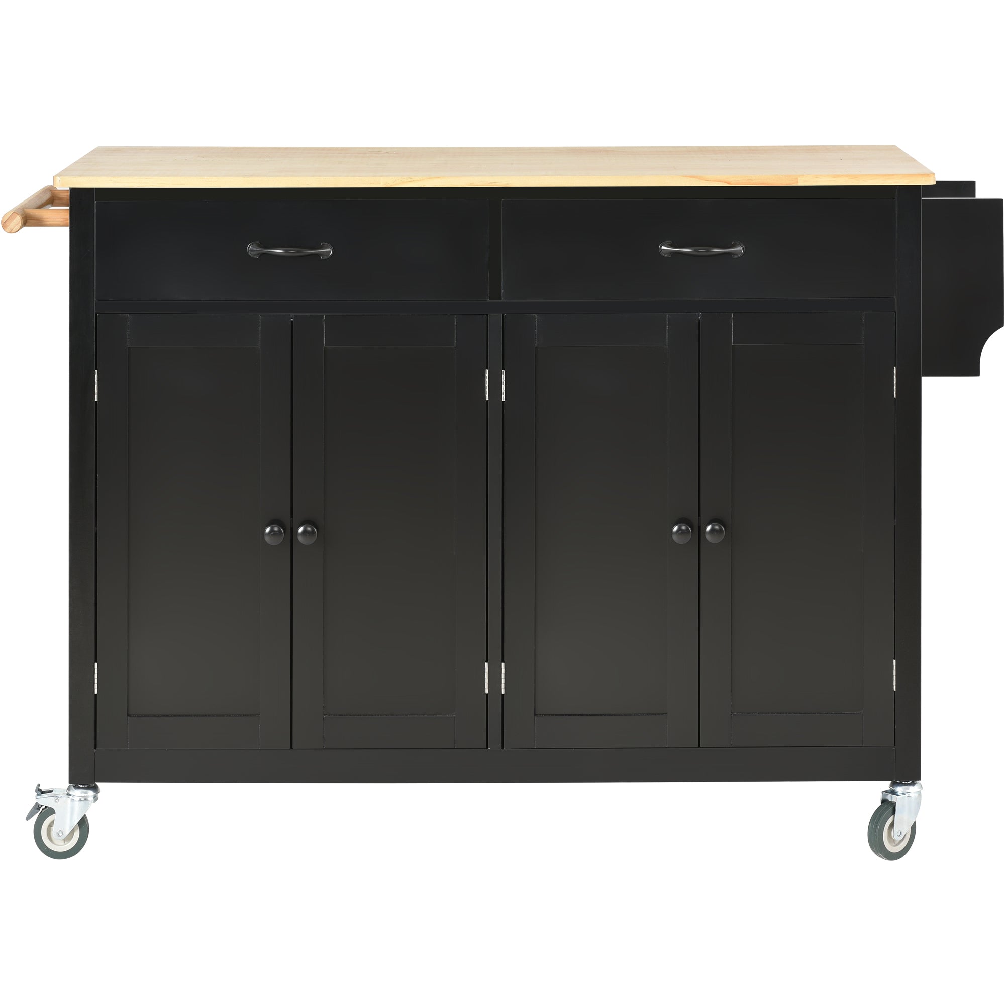 Kitchen Island Cart with Solid Wood Top and Locking Wheels,54.3 Inch Width,4 Door Cabinet and Two Drawers,Spice Rack, Towel Rack (Black) - Grand Goldman Shop