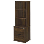 Geary Dark Pine 3-Shelf Bookcase with USB Charging and Lockable Top Drawer in Dark Brown Engineered Wood - Grand Goldman