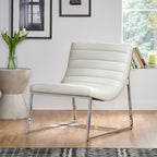 WILMOUTH ROLL OCCASIONAL CHAIR in White Leather with Chrome-Finished Steel Legs, Modern & Contemporary Style - Grand Goldman Shop