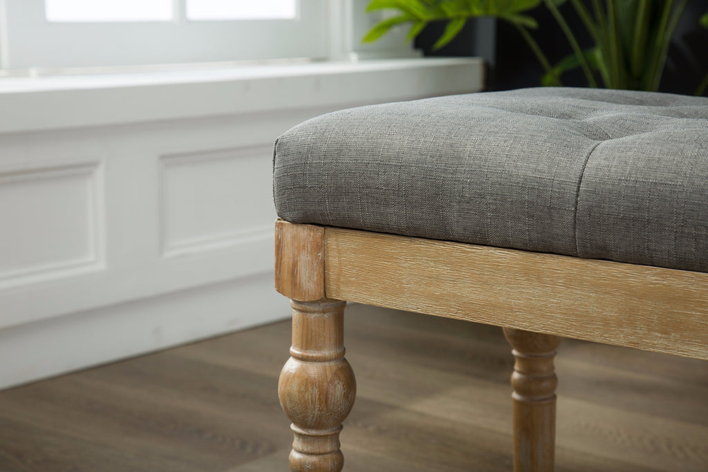 Habit Solid Wood Button Tufted Dining Bench, Grey - Grand Goldman Shop