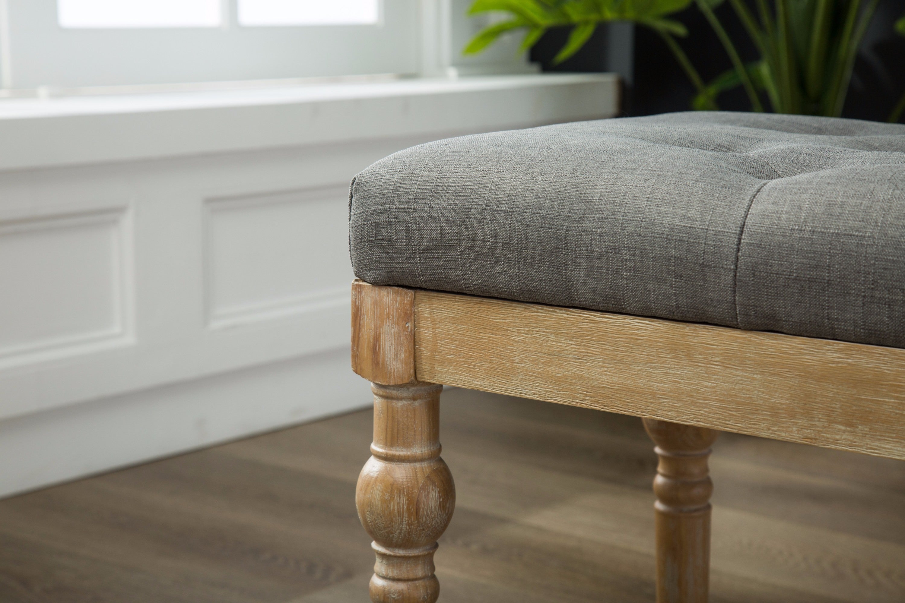 Habit Solid Wood Button Tufted Dining Bench, Grey - Grand Goldman Shop