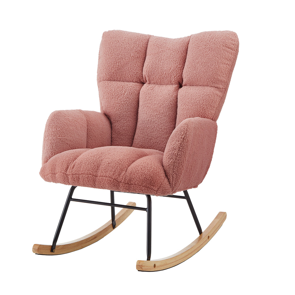 Glider Chair for Living Room Tufted Upholstered Teddy Fabric Rocking Chair with Metal Frame Accent Chair Pink - Grand Goldman Shop