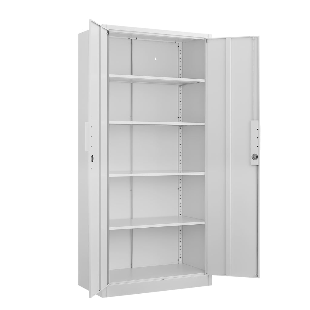 70-Inch Two-Door File Cabinet with Lock, 4 Adjustable Shelves, Heavy-Duty Steel, White Finish for Office Storage - Grand Gold